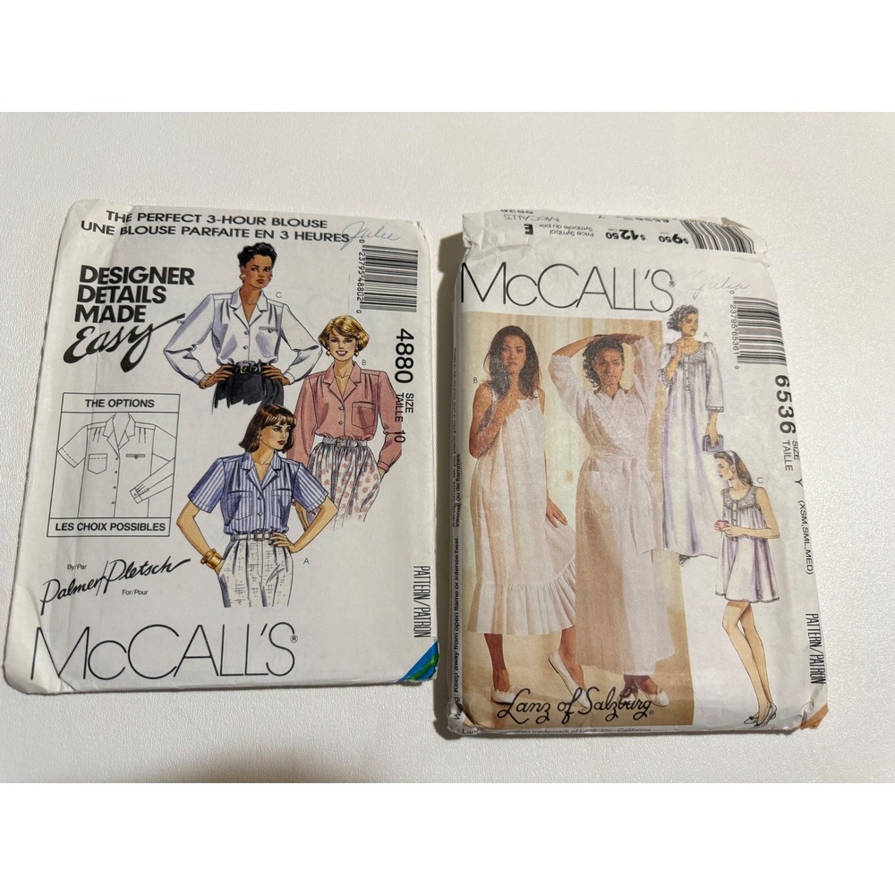 McCalls 4880 Palmer Pletsch 3-Hour Blouse Sewing Pattern Size 10 Vintage 1990